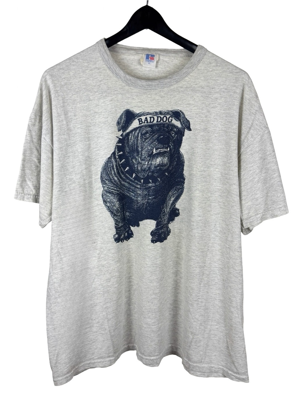Vintage 90s Russell Athletic Bad Dog Grunge Punk Grey Graphic Shirt Size XL